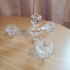 Cambridge Crystal Glass Stackable Candle 3 Arms Candle‎ Holder Vtg